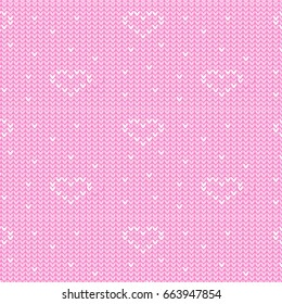 soft pink and white heart sign with spot knitting pattern background vector illustration image