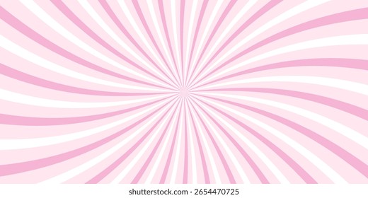 Soft pink and white sunburst background with smooth radial stripes. Cute pastel retro pattern, ideal for girly designs, baby shower invitations, packaging, or kawaii and vintage themes