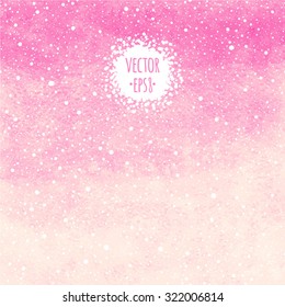 Soft pink winter watercolor vector abstract background and falling snow splash texture  Christmas  New Year painted template  Gradient fill  Hand drawn snowfall texture  Snowflakes are removable 
