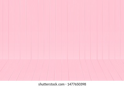 Soft pink wooden texture background. Little baby, girl, woman wallpaper. Realistic wooden 3d perspective planks. Nursery room. Interior sweet cafe. Old table board.Timber surface. Painted wall studio