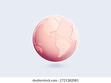Globo rosado suave del mapa del mundo aislado en blanco. Icono planetario de Vector plano para redes globales, marca de agencias de viajes e identidad corporativa moderna con un diseño estético minimalista limpio. Vector rosado de la tierra