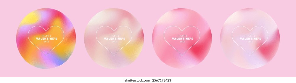 Soft Pink Yellow Red Gradient Heart Design. Elegant Circular Valentines Day Art with Pastel Tones for Romantic and Festive Themes.
