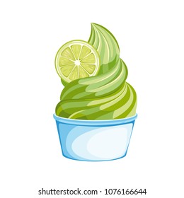 soft pistachio or mint ice cream in a Cup. Decorated with a slice of lime. Vector illustration on white background.
delicious dessert.