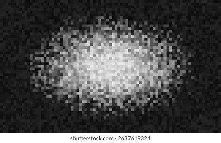 Soft pixel glitch noise gradient. Bright center fades into dark corners, creating a compressed data or digital blur texture. Modern abstract interface feel. Vector illustration.
