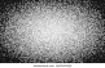 Soft pixel glitch noise gradient. Bright center fades into dark corners, creating a compressed data or digital blur texture. Modern abstract interface feel. Vector illustration.