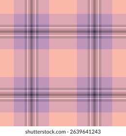 Soft plaid pattern in peach and lavender hues. Classic textile design, suitable for backgrounds, apparel, or creative projects needing a subtle, calming texture.