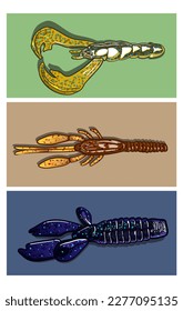soft plastic creature baits. Scented and salted silicone bait lures for catching bass, pike, perch, zander and other predatory fish. for your fishing activity.