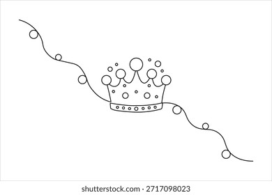 Soft and playful continuous one line drawing of a crown with bubble curves. Minimalist black outline on white background for creative logo design.