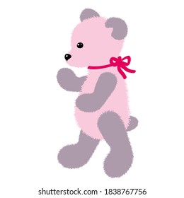 Soft plush toy pink teddy bear with ribbon. Vector illustration