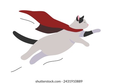 Fliegende Superhelden-Katze. Vektor-Illustration von weißem Haustier