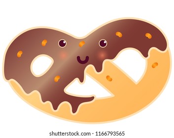 Soft pretzel with poppy-seed isolated. Fresh tasty snack. German traditional food. Pretzel snack and pretzel delicious vector icon.