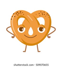 Soft pretzel with poppy-seed isolated. Fresh tasty snack. German traditional food. Pretzel snack and pretzel delicious vector icon. Bakery pretzel shape in flat style. Bakery pretzel twist food