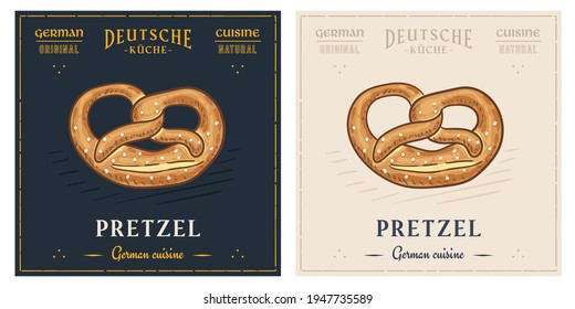 Soft Pretzel retro vintage tasty illustration for menu or poster