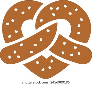 Soft pretzel twisted knot bread flat vector icon for apps and websites.	