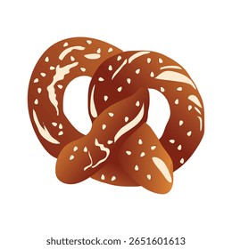 Soft Pretzel vector illustration with white granules on top. Isolated Pretzel vector.