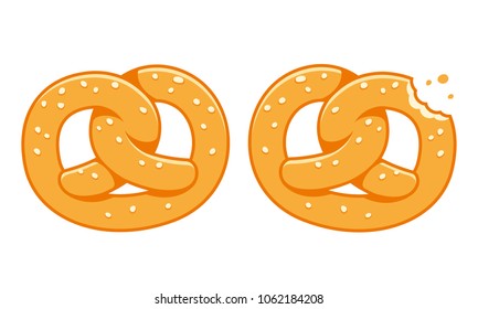 Soft pretzels, traditional German bread snack and beer party appetizer. Isolated cartoon vector illustration.