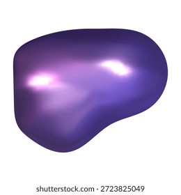 Soft purple 3d blob with fluid liquid look. Y2k inspired curves and glowing highlights define this modern purple blob form.