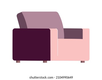 Sillón morado suave de color semiplano objeto vector. Artículo realista sobre el blanco. Sofá para el descanso en casa y relajación aislado estilo de dibujos animados modernos para el diseño gráfico y la animación
