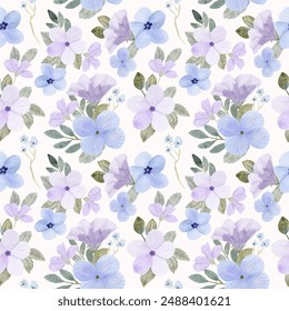 soft purple blue floral watercolor seamless pattern