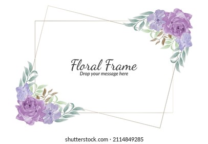 Soft purple green floral frame background with watercolor Free Vector