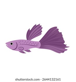 A soft purple guppy illustration with elegant flowing fins and clean vector style. Perfect for aquatic themes, kids' books, and decorative tropical art.
