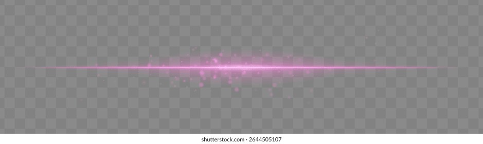 Soft purple light beam with glowing spark particles on transparent background. Delicate horizontal flare ideal for fantasy effects, magic transitions, or elegant light overlays.