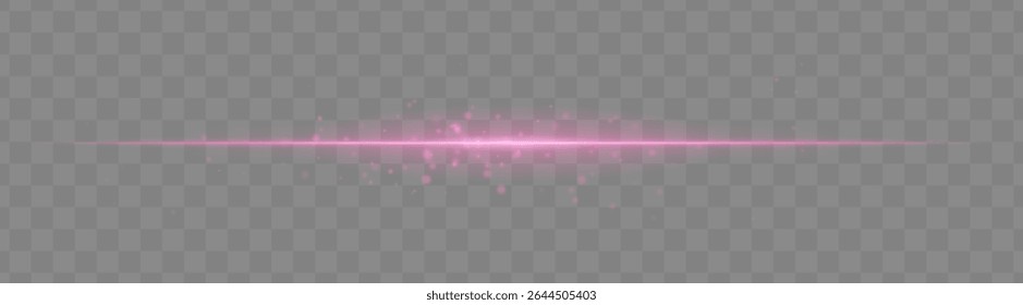 Soft purple light beam with glowing spark particles on transparent background. Delicate horizontal flare ideal for fantasy effects, magic transitions, or elegant light overlays.
