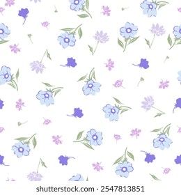 Soft Purple Themed Flowers Stalks Spring Pattern. A seamless floral pattern perfect for nature-inspired and floral designs.