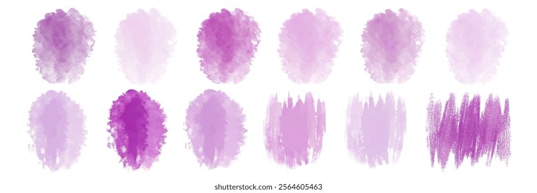 Soft purple watercolor swatches, artistic brush strokes, vibrant pastel tones, creative design elements, versatile background textures.