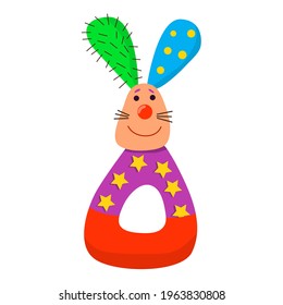 Soft rabbit toy isolated on white background. Kids game. Vector illustration in cartoon style.