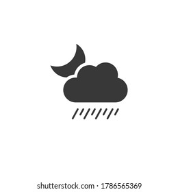 Soft rain, cloud and moon. Icon. Night weather glyph vector illustration