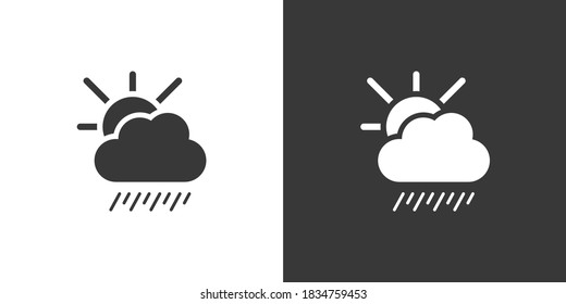 Soft rain, cloud and sun. Isolated icon on black and white background. Weather vector illustration