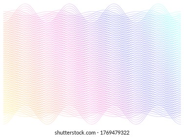 Soft rainbow color. Linear background. Design elements. Poligonal lines. Guilloche. The protective layer for banknotes, diplomas and certificates template. Vector illustration EPS 10