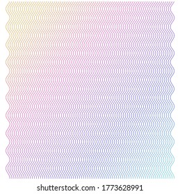 Soft rainbow color. Linear background. Design elements. Poligonal lines. Guilloche. The protective layer for banknotes, diplomas and certificates template. Vector illustration EPS 10