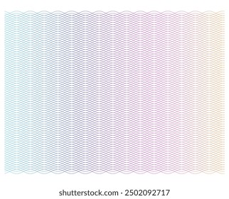 Soft rainbow color. Linear background. Design elements. Polygonal lines. Guilloche. Protective layer for banknotes, diplomas and certificates template. Vector illustration EPS 10