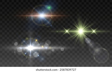 Soft rainbow light burst with glowing lens flare, transparent bokeh highlights, ethereal sparkle effect, pastel-colored radiance, horizontal gleam, dreamy glow with green and yellow reflections