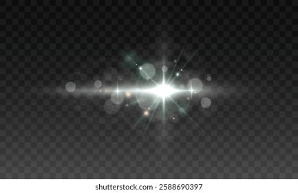 Soft rainbow light burst with glowing lens flare, transparent bokeh highlights, ethereal sparkle effect, pastel-colored radiance, horizontal gleam, dreamy glow with green and yellow reflections