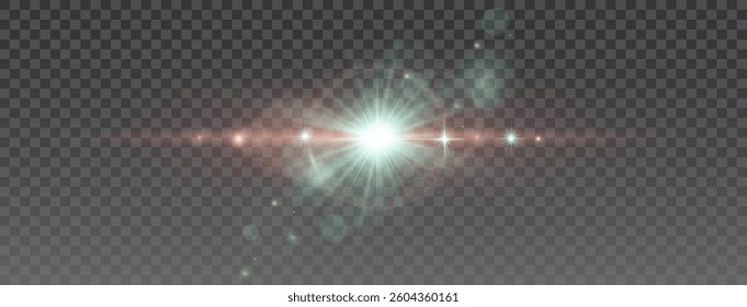 Soft rainbow light burst with glowing lens flare, transparent bokeh highlights, ethereal sparkle effect, pastel-colored radiance, horizontal gleam, dreamy glow with green and yellow reflections