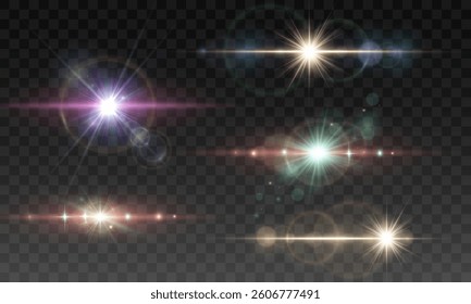 Soft rainbow light burst with glowing lens flare, transparent bokeh highlights, ethereal sparkle effect, pastel-colored radiance, horizontal gleam, dreamy glow with green and yellow reflections