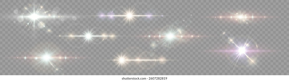 Soft rainbow light burst with glowing lens flare, transparent bokeh highlights, ethereal sparkle effect, pastel-colored radiance, horizontal gleam, dreamy glow with green and yellow reflections