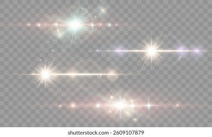 Soft rainbow light burst with glowing lens flare, transparent bokeh highlights, ethereal sparkle effect, pastel-colored radiance, horizontal gleam, dreamy glow with green and yellow reflections