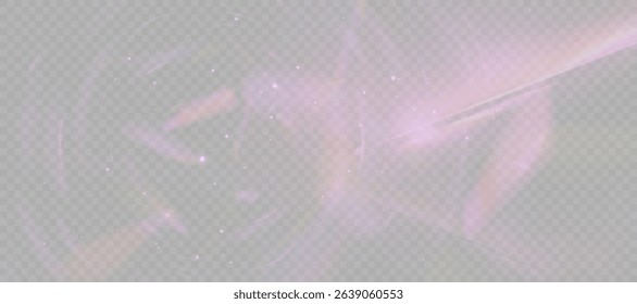 Soft rainbow light flares with glowing particles and pastel shimmer on transparent background. 