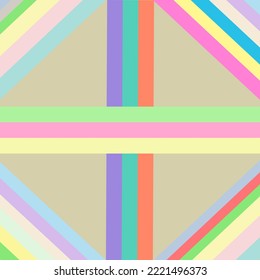 Soft Rainbow Pastel Multi Line Seamless Patterm On Brown Background