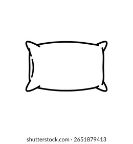 A soft rectangular pillow in a simple, clean line art style. A minimalist icon representing comfort, sleep, relaxation, or home decor.