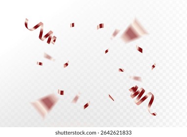 soft red confetti and ribbon streamers falling on a transparent background. blurred. Big and small,abstract frame,Vector.	
