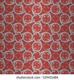 Soft red fancy seamless pattern background in labyrinth style. Modern design. Plain tessellated repeatable backdrop. Vivid, symmetric design for banner, packing-paper, carpet or other purpose.