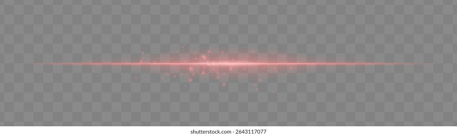 Soft red light beam with glowing spark particles on transparent background. Delicate horizontal flare ideal for fantasy effects, magic transitions, or elegant light overlays.