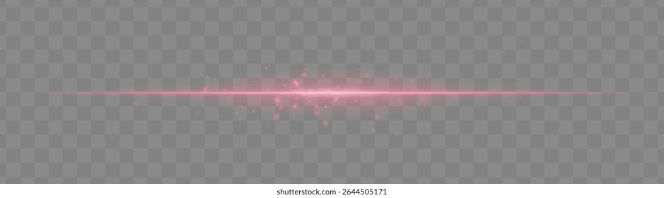 Haz de luz roja suave con partículas de chispa brillantes sobre fondo transparente. Delicado destello Horizontal ideal para efectos de fantasía, transiciones mágicas o elegantes superposiciones de luz.