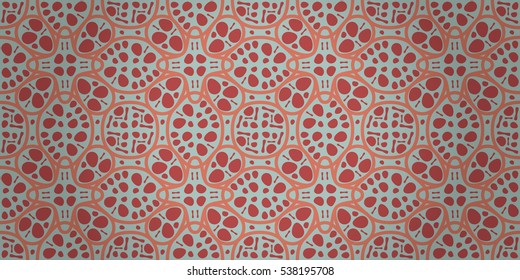 Soft red ornamental seamless pattern in Rorschach test style. Colored, symmetric design for textile, packing-paper, ads or other purpose.