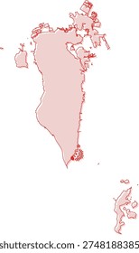 Soft Red Simple with Outline Bahrain Map with District Borders Asian Country